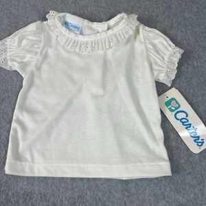 Vintage Carters White Eyelet Short Sleeve 9M Shirt Baby USA Cotton Button